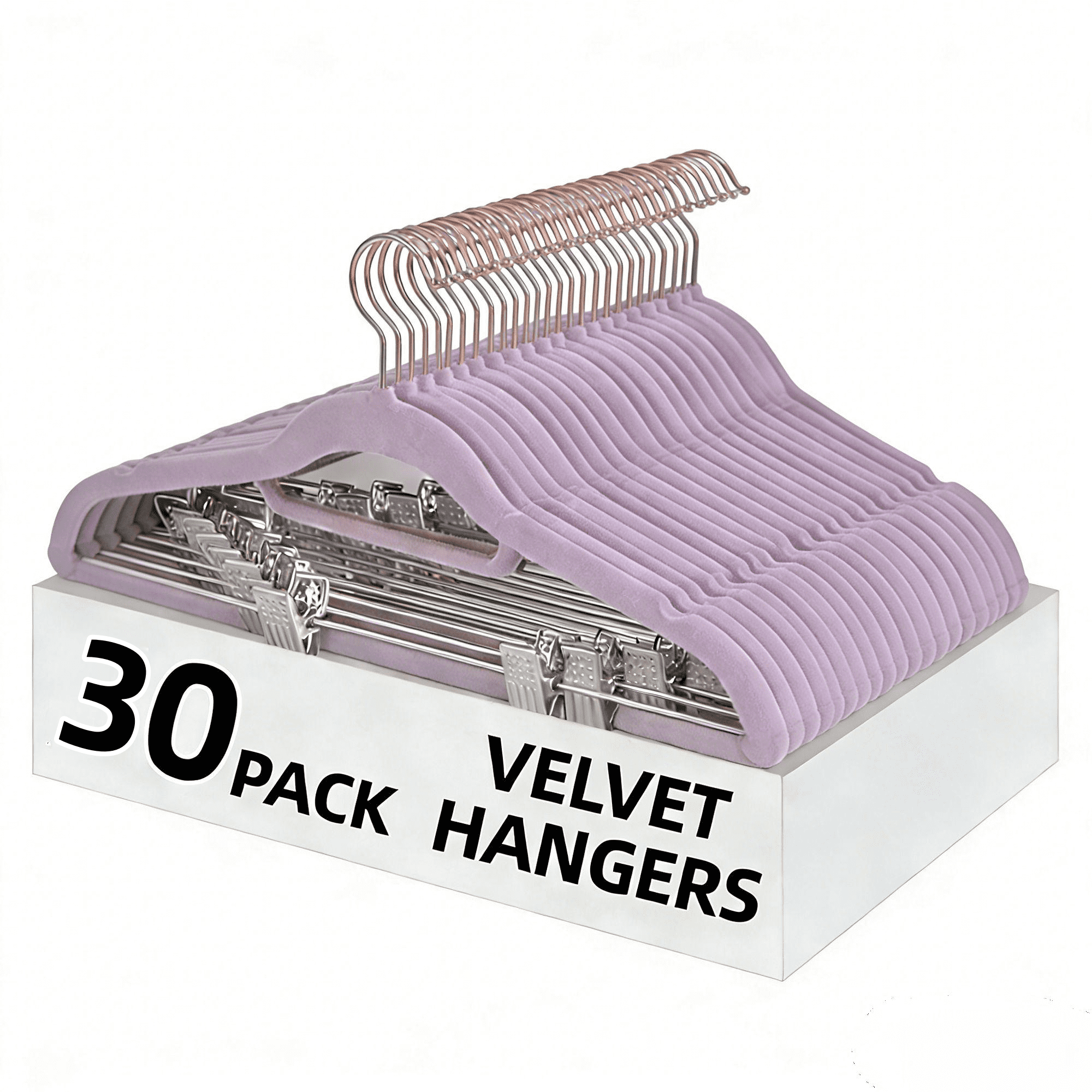 LEDREM 30-Pack Adjustable Velvet Hangers, Heavy-Duty Non-Slip Skirt Hangers, Pants Hangers with Movable Clips, Space-Saving for Dresses & Coats, Pale Purple