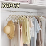LEDREM 30-Pack Adjustable Velvet Hangers, Heavy-Duty Non-Slip Skirt Hangers, Pants Hangers with Movable Clips, Space-Saving for Dresses & Coats, Sandy Beige