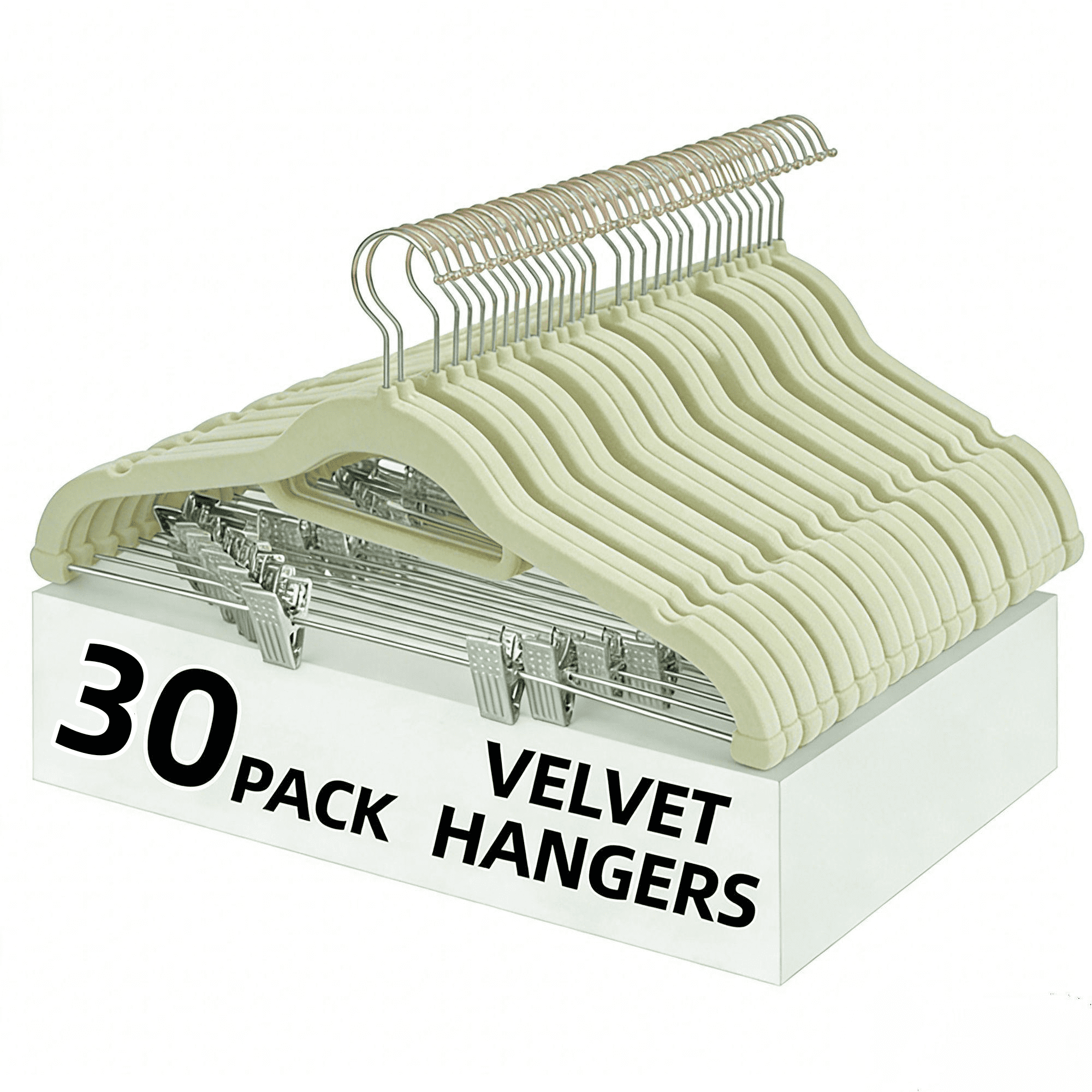 LEDREM 30-Pack Adjustable Velvet Hangers, Heavy-Duty Non-Slip Skirt Hangers, Pants Hangers with Movable Clips, Space-Saving for Dresses & Coats, Pale Green