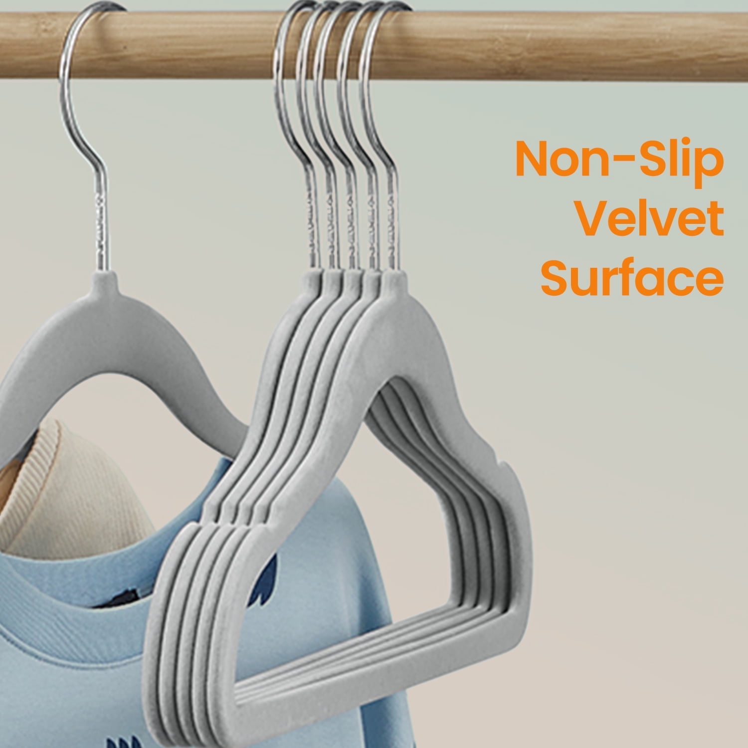 LEDREM 30-Pack Kids Hangers, 11.8 Inch Velvet Children's Hangers with 360° Swivel Hooks, Non-Slip Space-Saving for Closet Nursery, Dove Gray