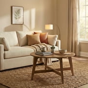 LEDREM Mid-Century Round Coffee Table, 1 Tier Design, 66lb Capacity, Modern Minimalist Style, Quick Assembly, Ideal for Small Space & Apartment, Brown