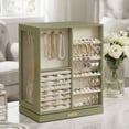 thumbnail image 1 of LEDREM 360° Rotating Jewelry Box Organizer with 5 Drawers, Vertical Earring Storage, 8.7 x 6.3 x 11 Inches, Olive Green, 1 of 6