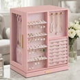 thumbnail image 1 of LEDREM 360° Rotating Jewelry Box Organizer with 5 Drawers, Vertical Earring Storage, 8.7 x 6.3 x 11 Inches, Pink, 1 of 6