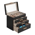 thumbnail image 1 of LEDREM 4-Layer Jewelry Box Organizer with Glass Lid, 3-Drawer Velvet Lined Storage for Rings Necklaces, Graphite Black and Gold, 1 of 8