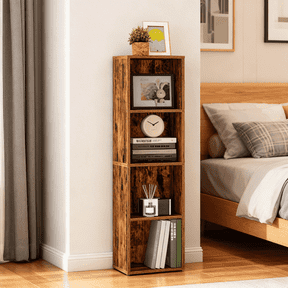 LEDREM 4-Tier Bookshelf with Adjustable Open Shelves, Tall Bookcase Space-Saving for Living Room Home Office, Rustic Brown