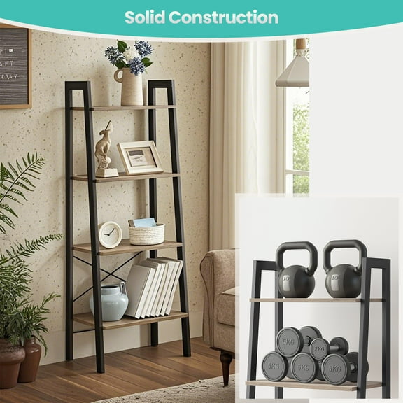 LEDREM 4-Tier Ladder Shelf Heavy Duty Storage Shelf with Steel Frame, Storage Rack Bookshelf for Home, Office, Heather Greige and Black