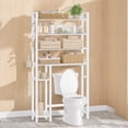 thumbnail image 1 of LEDREM 4-Tier Over-The-Toilet Storage Organizer with Adjustable Shelves & Hooks, Bamboo Bathroom Shelving Unit, Space-Saving Design, Cloud White, 1 of 6