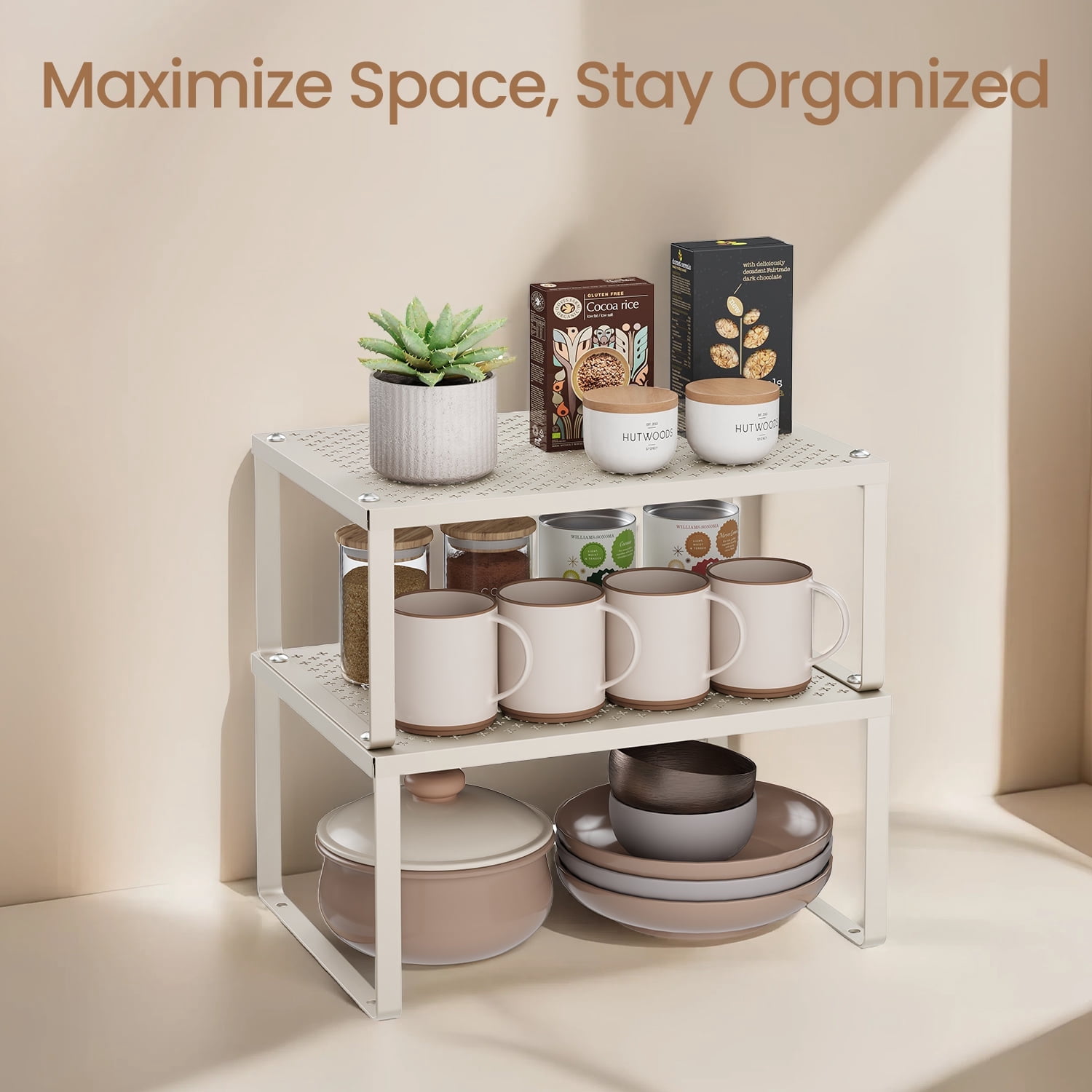 LEDREM 4-Tier Stackable Shelf Organizer - Metal Cabinet & Countertop ...