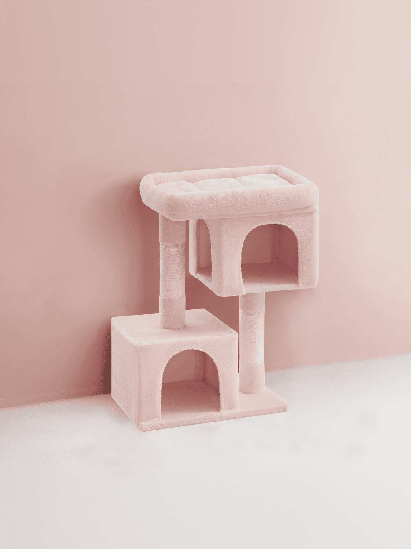 LEDREM 40.6-Inch Cat Tree Tower for Extra Large Cats up to 44 lb, Plush Condo with Large Perch & 2 Caves, Scratching Posts, Jelly Pink