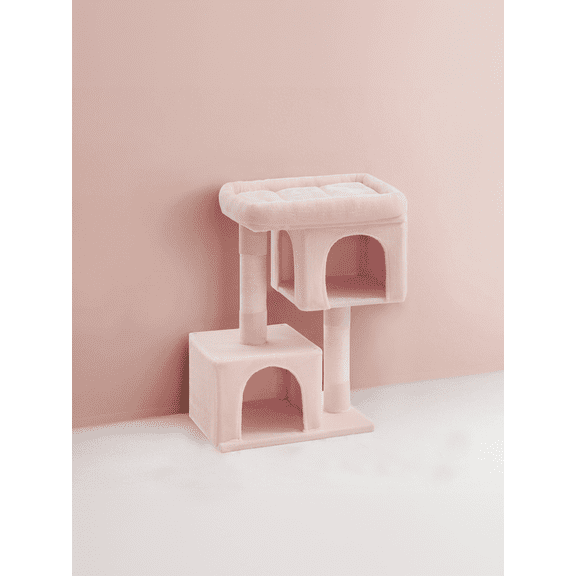 LEDREM 40.6-Inch Cat Tree Tower for Extra Large Cats up to 44 lb, Plush Condo with Large Perch & 2 Caves, Scratching Posts, Jelly Pink