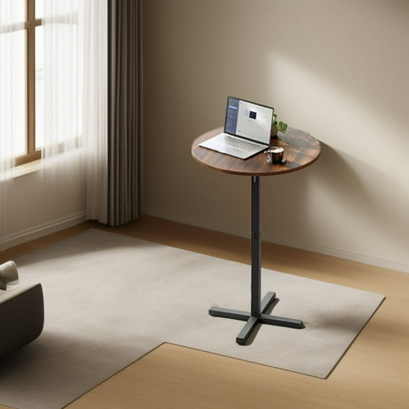 LEDREM 41.1-Inch Round Bar Table, High Top Cocktail Table with Cross Base & Adjustable Feet, for 2-3 People, Natural Walnut
