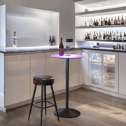LEDREM 41.3" LED Cocktail Table with Glass Top, RGB Lighting & Steel Base, Multi-Color Remote Control, for Kitchen & Bar, Cloud White and Ink Black