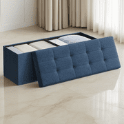 LEDREM 43 Foldable Storage Ottoman Bench with 660lb Capacity, Ottoman with Storage, Footrest, for Living Room, Bedroom, Midnight Blue
