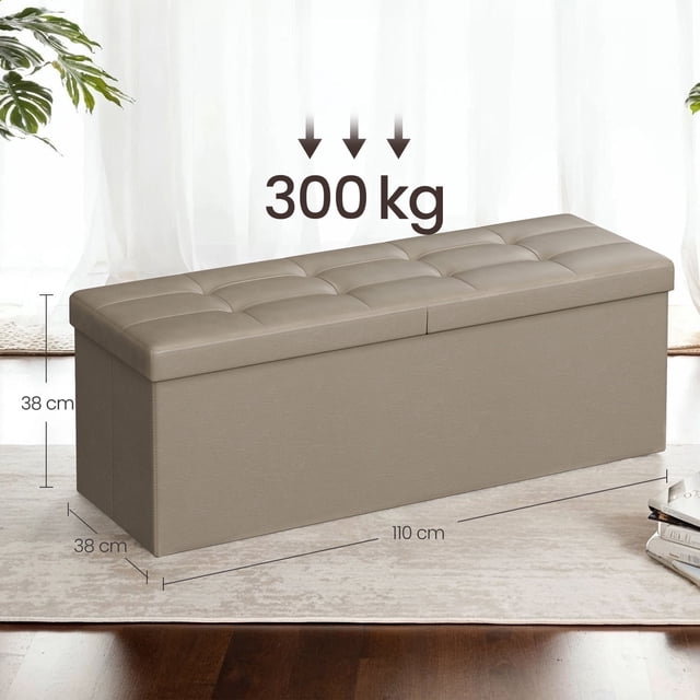 LEDREM Foding Storage Ottoman Bench, 43" Ottoman with Storage, 660lb Capacity, Footrest & Footstool, for Bedroom Living Room Camel Brown