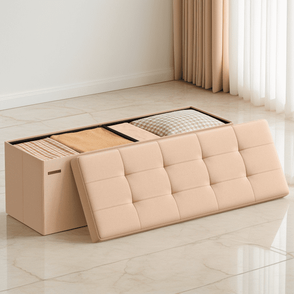 LEDREM 43-Inch Storage Ottoman Bench, Folding Foot Rest Stool with 35-Gallon Capacity & 660 lb Load, for End of Bed & Living Room, Apricot Orange