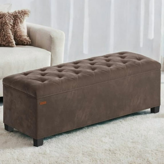 LEDREM 43-Inch Tufted Storage Ottoman Bench with Removable Cover, 660LB Capacity Multi-Functional Footrest for Living Room & Bedroom, Walnut Brown