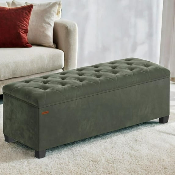 LEDREM 43-Inch Velvet Storage Ottoman Bench with Removable Cover, 660LB Capacity Foot Rest Stool for Living Room Bedroom, Forest Green