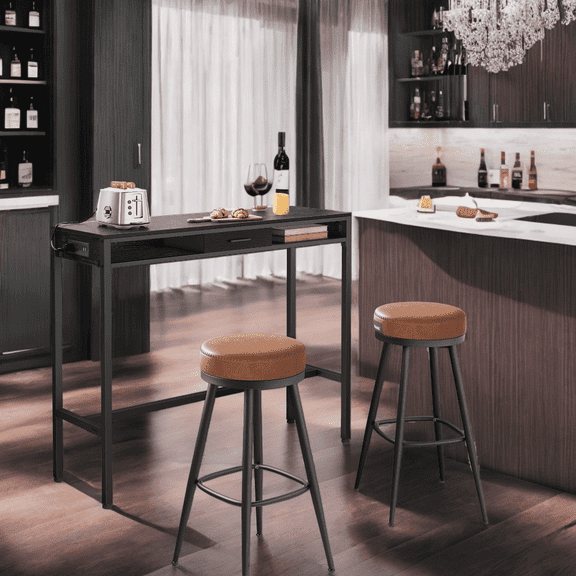LEDREM 47.2" Power Bar Table with USB Charging Station, Removable Storage Drawer & Adjustable Feet, Multi-Functional for Kitchen/Office, Ebony Black