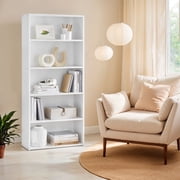 LEDREM 5-Tier Adjustable Bookcase, Open Bookshelf, Storage Shelf Organizer, 22lb Capacity per Shelf, for Home, Office Cloud White
