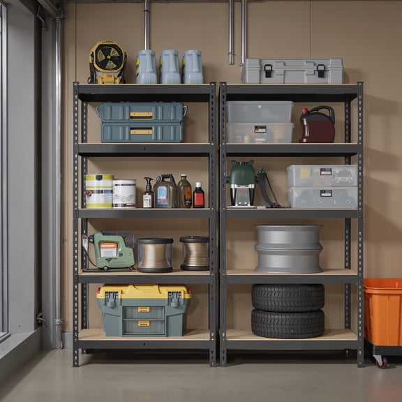 LEDREM 5-Tier Heavy-Duty Storage Shelves, Adjustable Garage & Basement Organizer, Boltless Assembly, Set of 2, 2310 lb Capacity, Black