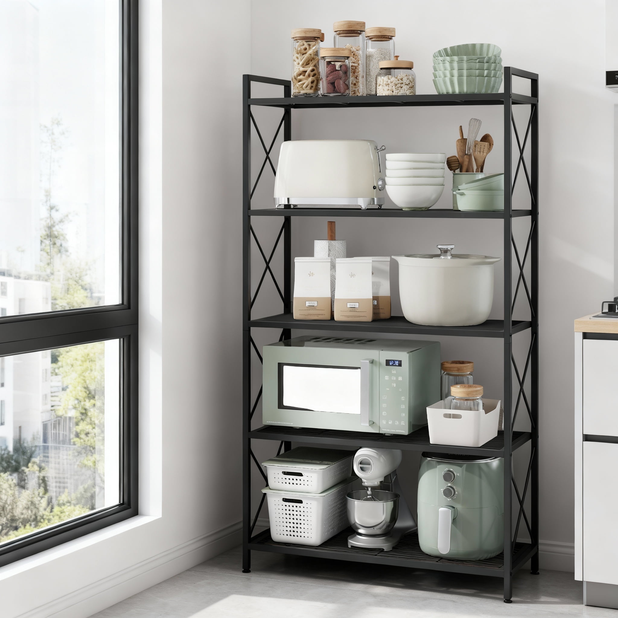 LEDREM 5-Tier Metal Storage Rack with X-Frame Sides, Heavy-Duty Wire ...