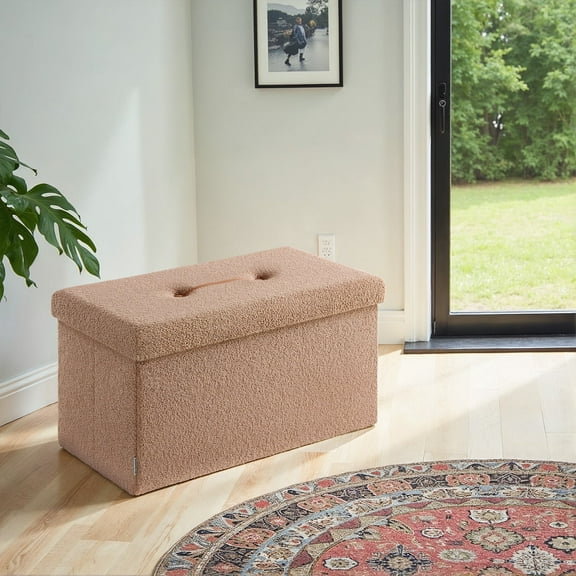 LEDREM 5-in-1 Storage Ottoman Bench - 660lb Capacity, 24-Gal Storage, Foldable, Multi-Functional Footrest or Seat, Camel Brown