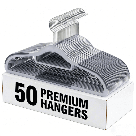 LEDREM 50-Pack Clothes Hangers, Plastic Hangers Non-Slip , Heavy-Duty Space-Saving, 360° Swivel Hook, for Coats,Pants, Light & Dark Gray