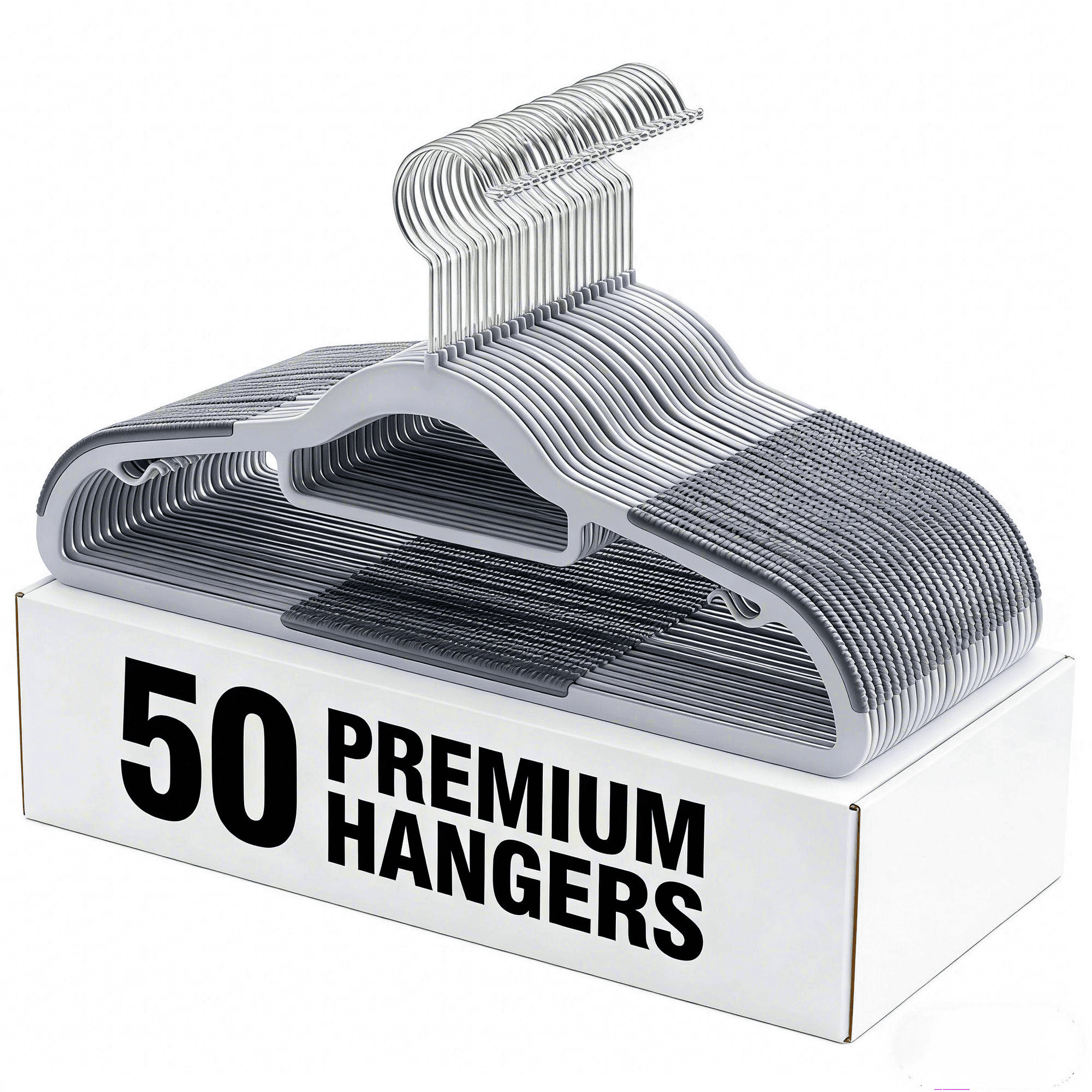 LEDREM 50-Pack Clothes Hangers, Plastic Hangers Non-Slip , Heavy-Duty Space-Saving, 360° Swivel Hook, for Coats,Pants, Light & Dark Gray