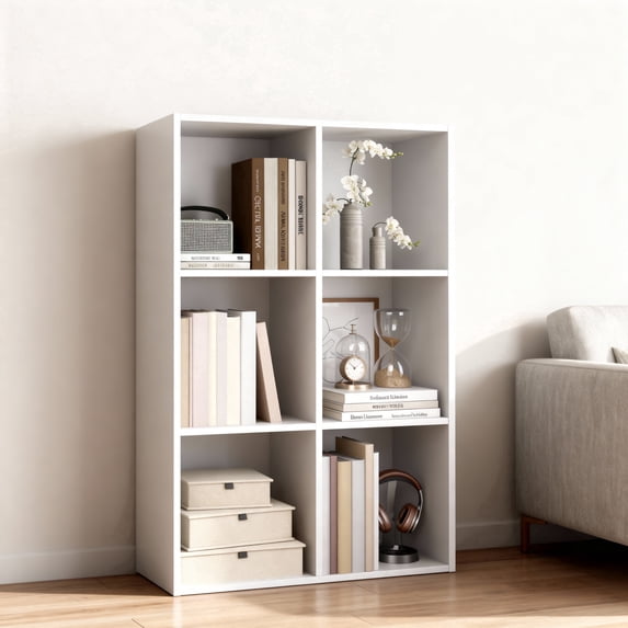 LEDREM 6 Cube Bookshelf with Open Storage Organizer, Bookcase and Display Shelf for Living Room Home Office Dining Room, Cloud White