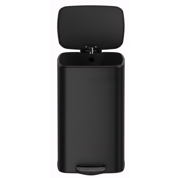 LEDREM 8 Gal Compact Stainless Steel Trash Can for Kitchen Bedroom Office, Soft-Close Lid, Inner Bucket, Non-Slip Base,Ink Black