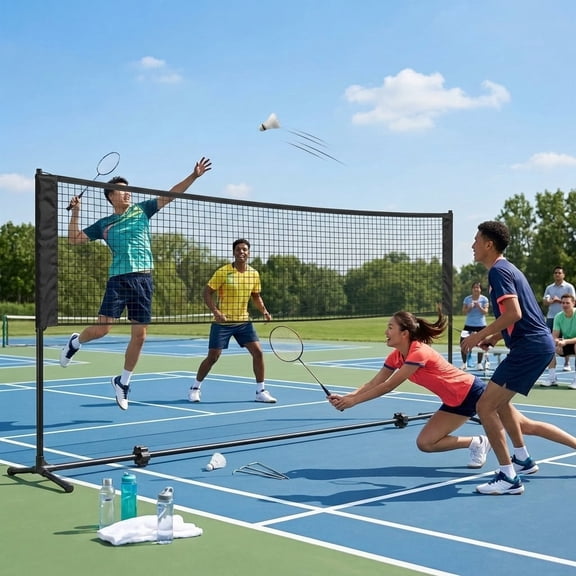 LEDREM Adjustable Height Multi-Sport Net for Badminton, Pickleball, Volleyball & Junior Tennis, Portable Foldable Design with Carry Bag, 10ft Wide, Black