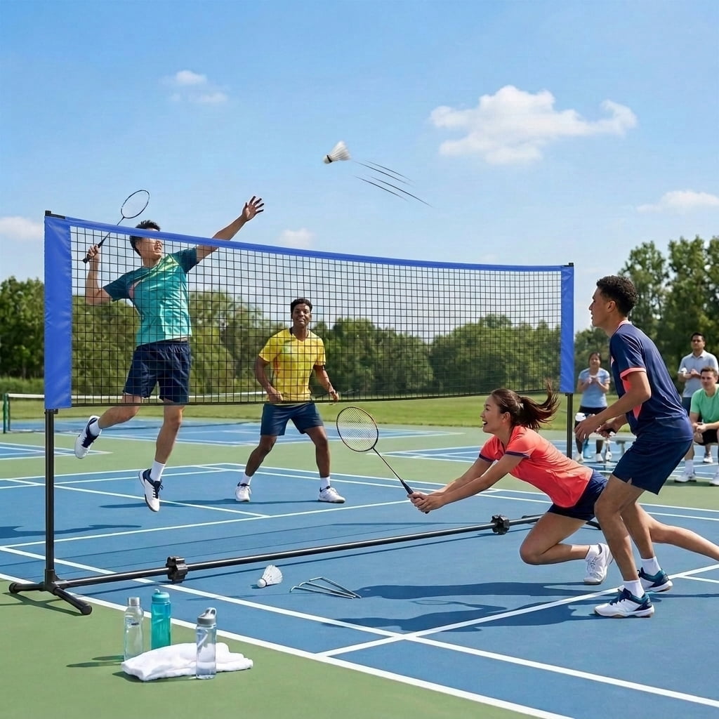 LEDREM Adjustable Sports Net for Badminton, Volleyball, Pickleball & Junior Tennis, 16.5ft Wide Portable Net System with Poles & Carry Bag, Blue