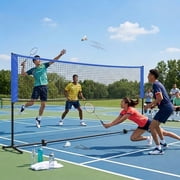 LEDREM Adjustable Sports Net for Badminton, Volleyball, Pickleball & Junior Tennis, 16.5ft Wide Portable Net System with Poles & Carry Bag, Blue