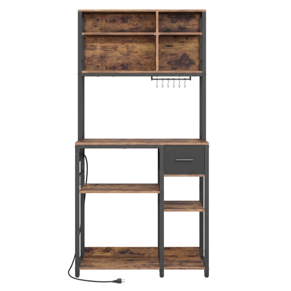 LEDREM Bakers Rack with Charging Station, Kitchen Coffee Bar Shelf, 4 ...