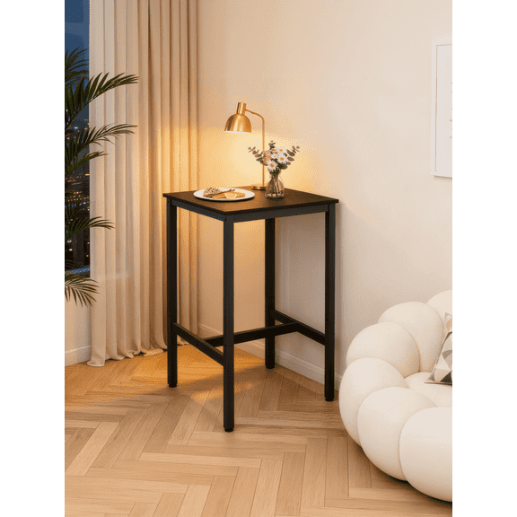 LEDREM Bar Table Small Square High Top Pub Table,Rustic Wood & Metal Frame,220 lb Capacity,Adjustable Feet,Ebony Black and Black