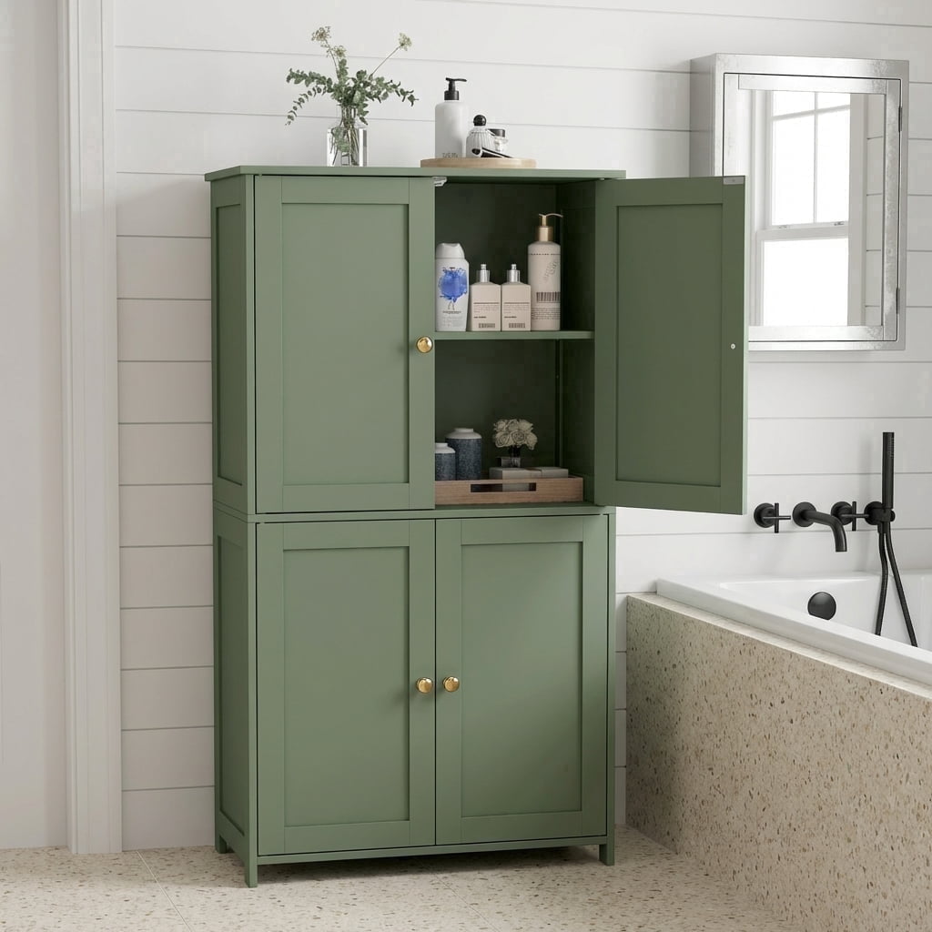 Small Sign Storage Rack LEDREM Bathroom Storage Floor Cabinet Organizer with Adjustable Shelf 4 ...