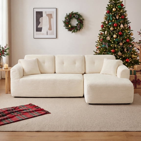 LEDREM 108.3" L-Shaped Modular Sectional Sofa,Boneless Couch with Chaise,No Assembly Required, Movable Soft Seats for Living Room,Right-Facing Design, Cream White