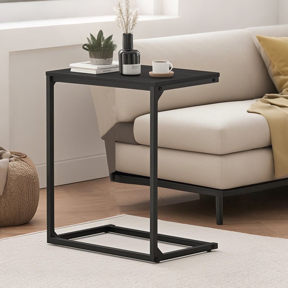 LEDREM C-Shaped End Table, Industrial Side Table for Sofa & Bed, 26 ...