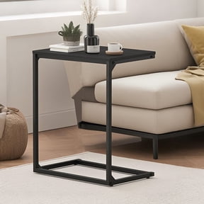 LEDREM C-Shaped End Table, Industrial Side Table for Sofa & Bed, 26-Inch Laptop Table with Adjustable Feet, Ebony Black