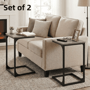 LEDREM 2PCS Slim C‑Shaped Side Table, Slide Under Sofa & Bed, Stable Steel Frame, 26.2” Height, Compact Space-Saving Bedside Table, Greige and Black