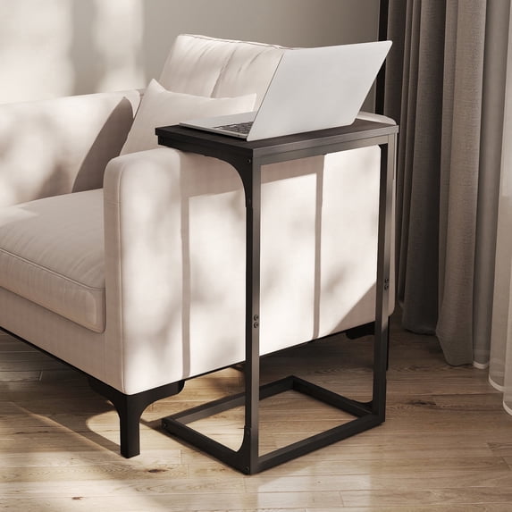 LEDREM Slim C‑Shaped Side Table, Slide Under Sofa & Bed, Stable Steel Frame, 26.2” Height, Compact Space-Saving Bedside Table