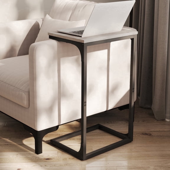 LEDREM Slim C‑Shaped Side Table, Slide Under Sofa & Bed, Stable Steel Frame, 26.2” Height, Compact Space-Saving Bedside Table