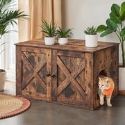 LEDREM Cat Litter Box Furniture Enclosure, Multi-Functional Hidden Washroom with Removable Divider for Indoor Cats,L, Rustic Brown