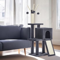 LEDREM Cat Tree 46.5-Inch Indoor Cat Tower, Multi-Level Plush Condo with Scratching Ramp, Removable Pompoms, Cat Cave, Smoky Gray