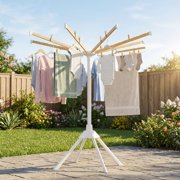 LEDREM Clothes Drying Rack, Foldable Tall Laundry Rack with Bamboo Rods, 33.3 x 33.3 x 57.5 Inches, White and Natural