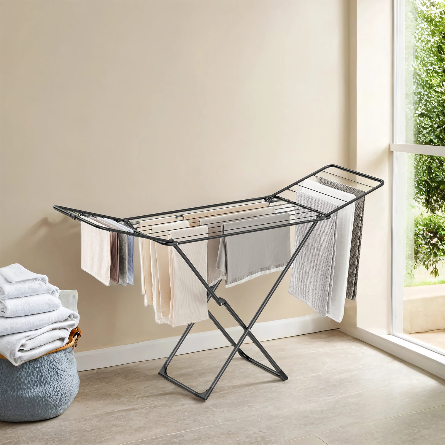 LEDREM Clothes Drying Rack, Steel, PP Plastic Laundry Drying Rack ...