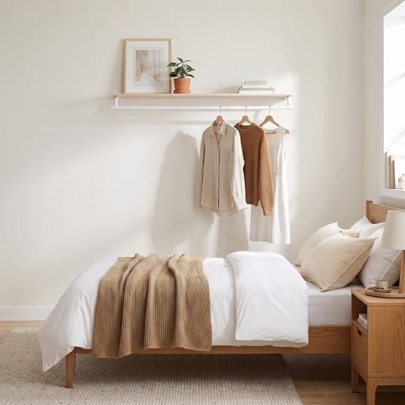 LEDREM Clothes Rack with Top Shelf, Wall Mounted Clothing Rack, with ...