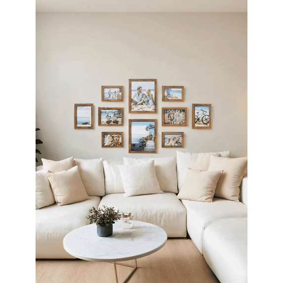 LEDREM Collage Picture Frames Set of 10, Two 8x10, Four 5x7, Four 4x6, Wall or Table Display Photo Frames for Gallery Decor, Rustic Brown