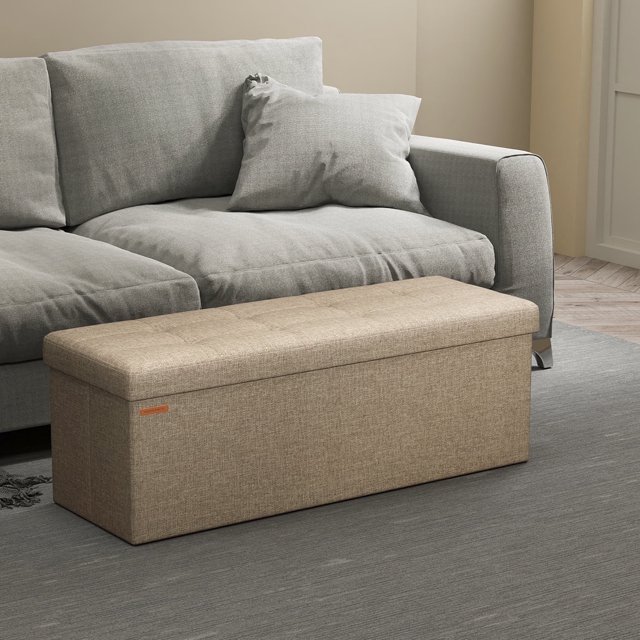LEDREM 43" Foldable Storage Ottoman Bench with 660lb Capacity, Ottoman with Storage, Footrest, for Living Room, Bedroom, Camel Brown