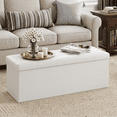 thumbnail image 1 of LEDREM 43" Foldable Storage Ottoman Bench, Ottoman with Storage 660lb Capacity, Synthetic Leather Ottoman Footstool, White, 1 of 9